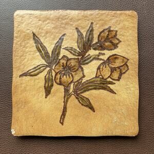Vintage Floral Ceramic Tile Trivet Made In Italy 6x6” Semigres MCM - As Is